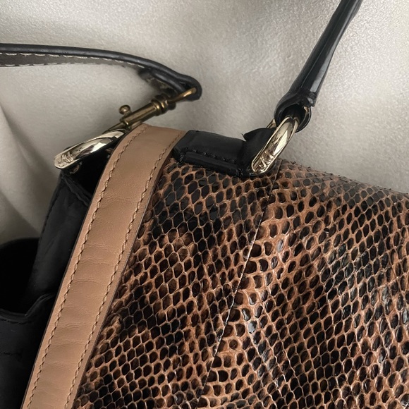 DVF Genuine Leather Snakeskin Print Satchel Bag - Black & Tan - Picture 10 of 16